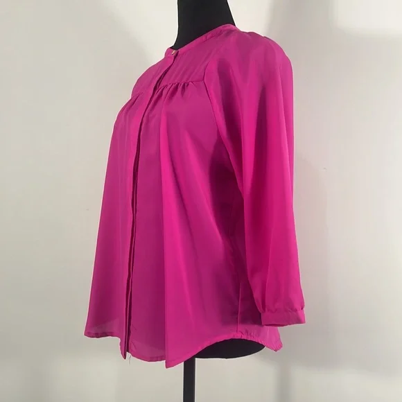 Gianni Binni Hot Pink Button down flowy blouse,pleated front and back,Large - Picture 3 of 11